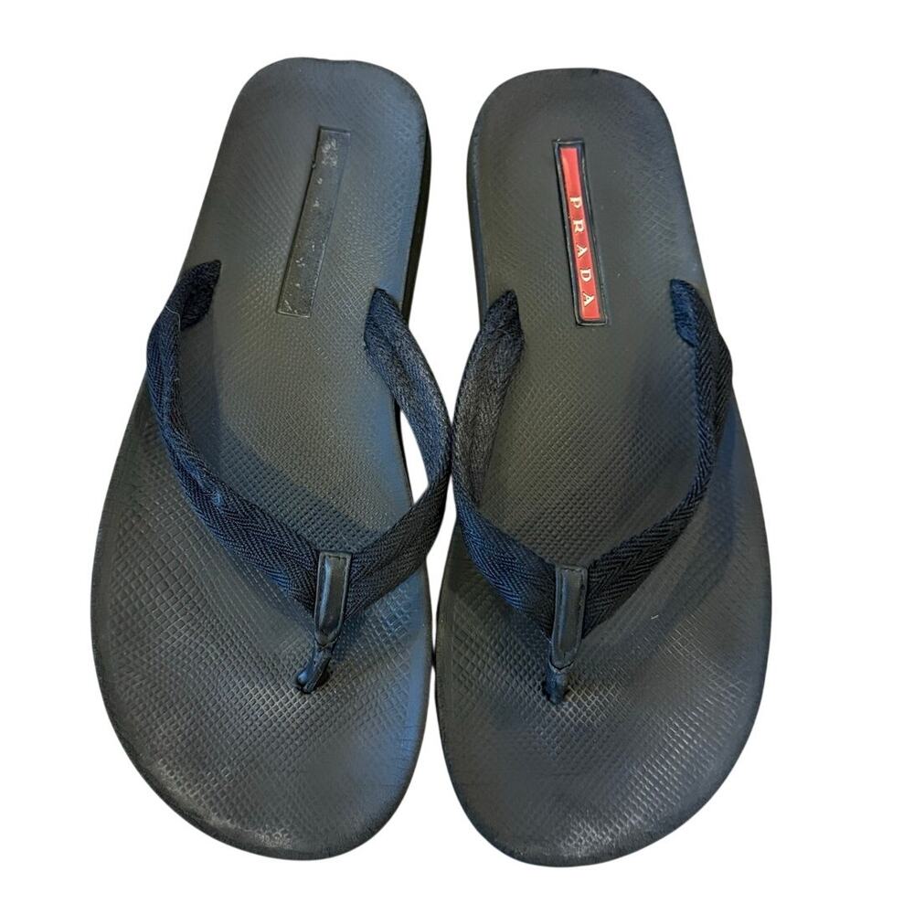 PRADA Black Woven Nylon Thong Sandals Shoes Men size !!